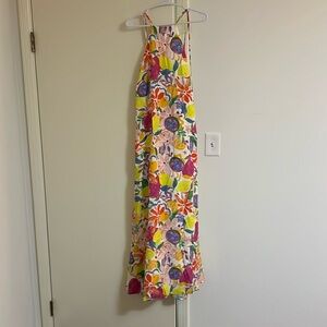 Vici Belize Printed Satin Low Back Tie Waist Maxi Dress